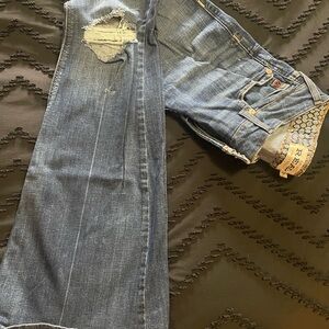 Ariat Blue Wide Leg Jeans with Distressed Detail